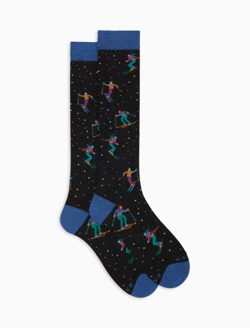 Women's long socks in gray cotton with ski pattern - Long | Gallo 1927 - Official Online Shop