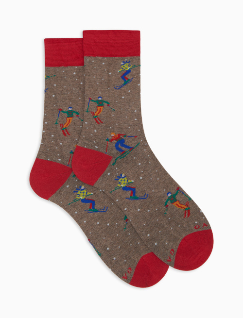 Women's short socks in beige cotton with ski pattern - Short | Gallo 1927 - Official Online Shop