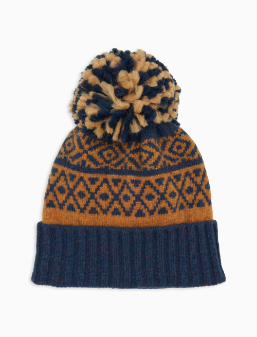 Berretto con risvolto unisex lana giallo fantasia greca natalizia - Accessori | Gallo 1927 - Official Online Shop