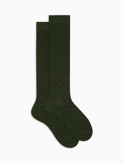Women's long perforated socks in plain green cotton and cashmere - Long | Gallo 1927 - Official Online Shop