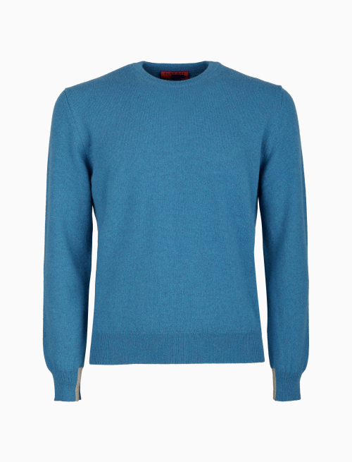 Pull girocollo uomo puro cashmere azzurro tinta unita - Maglieria | Gallo 1927 - Official Online Shop