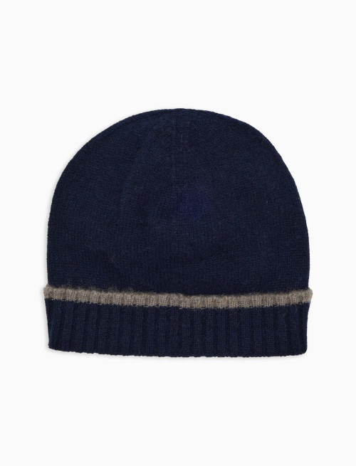 Berretto con risvolto unisex puro cashmere blu tinta unita - Accessori | Gallo 1927 - Official Online Shop