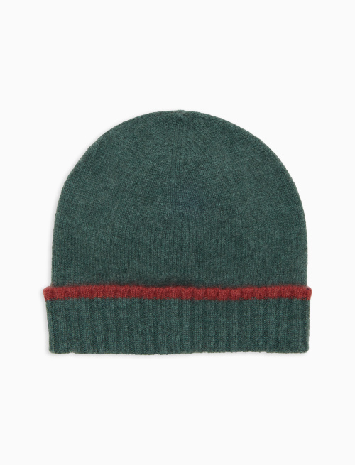 Berretto con risvolto unisex puro cashmere verde tinta unita - Accessori | Gallo 1927 - Official Online Shop
