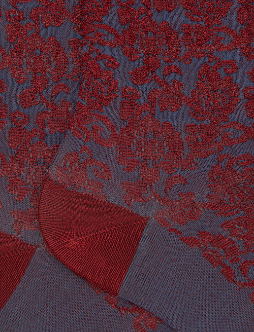 Women's burgundy viscose short socks with floral brocade pattern - Woman | Gallo 1927 - Official Online Shop