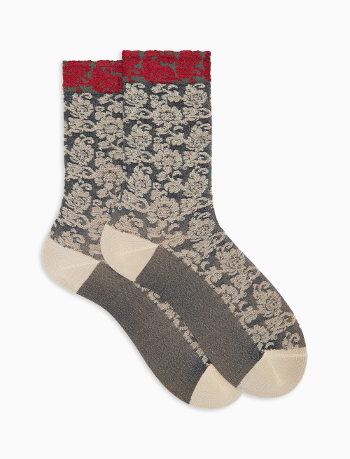 Women's beige viscose short socks with floral brocade pattern - Woman | Gallo 1927 - Official Online Shop