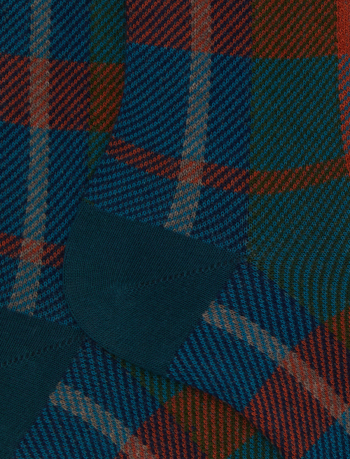 Men's short light blue cotton socks with tartan pattern - Man | Gallo 1927 - Official Online Shop
