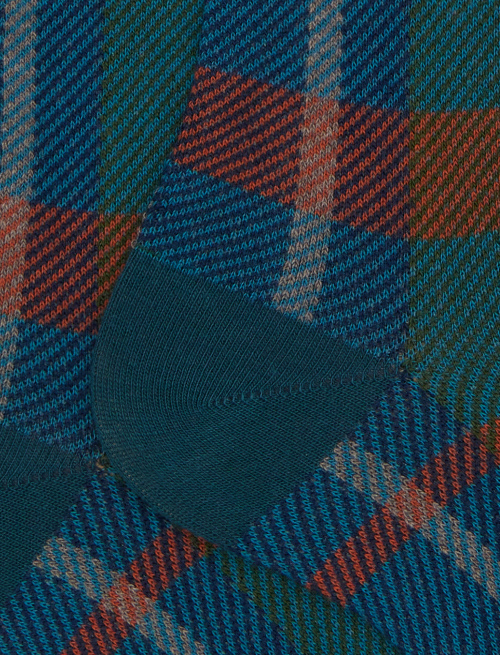 Women's long light blue cotton socks with tartan pattern - Socks | Gallo 1927 - Official Online Shop