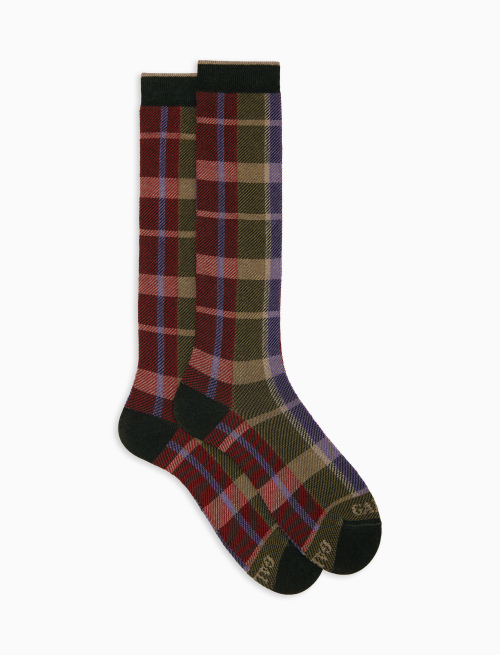 Women's long green cotton socks with tartan pattern - Socks | Gallo 1927 - Official Online Shop