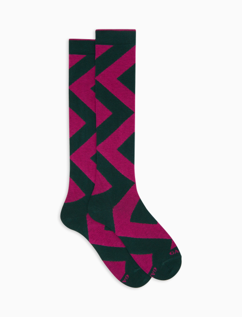 Men's long green cotton socks with maxi diamond pattern - New In | Gallo 1927 - Official Online Shop