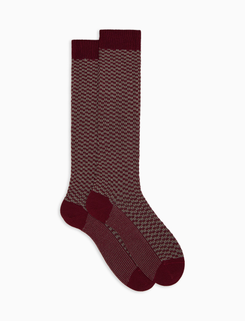 Men's long wool, silk, and cashmere socks with burgundy stripes - New In | Gallo 1927 - Official Online Shop