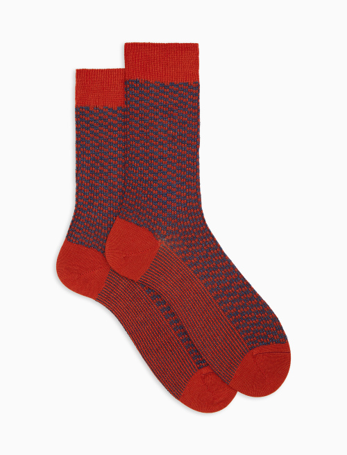 Men's short socks in wool, silk, and cashmere with orange dotted pattern - New In | Gallo 1927 - Official Online Shop
