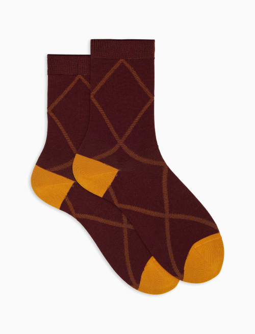 Women's short socks in burgundy cotton with diamond pattern - Socks | Gallo 1927 - Official Online Shop