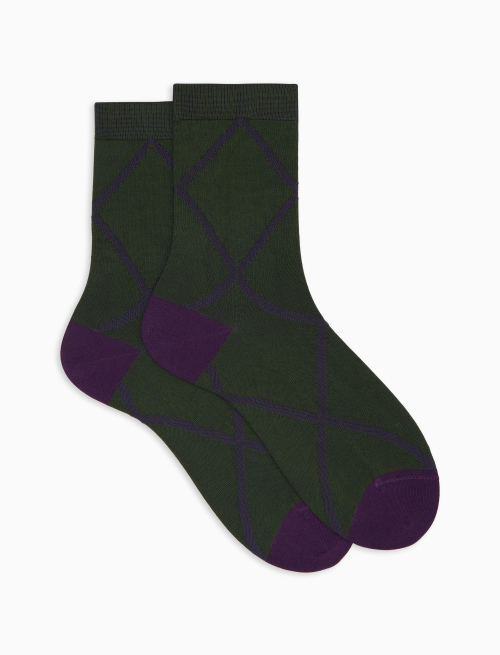 Women's short socks in green cotton with diamond pattern - Socks | Gallo 1927 - Official Online Shop