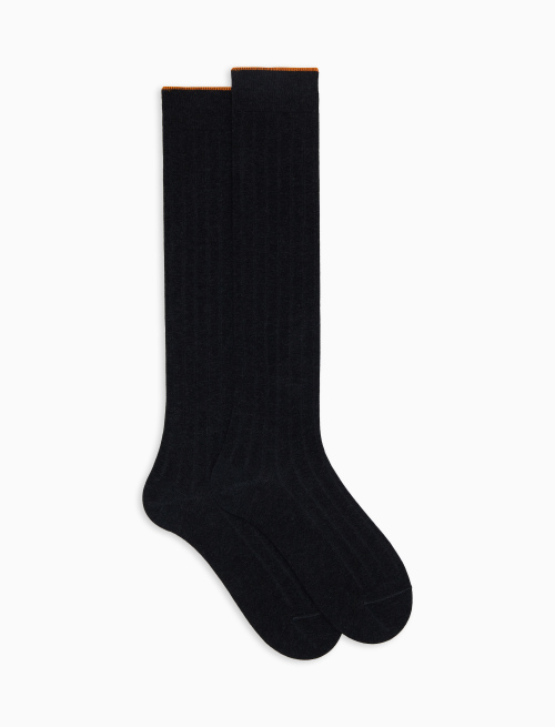 Calze lunghe uomo cotone grigio tinta unita a coste - Lunghe | Gallo 1927 - Official Online Shop