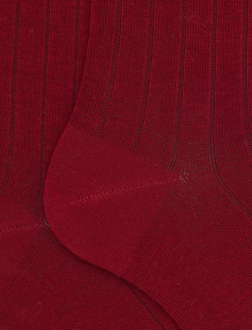 Men's short burgundy cotton socks with ribbing - Short | Gallo 1927 - Official Online Shop