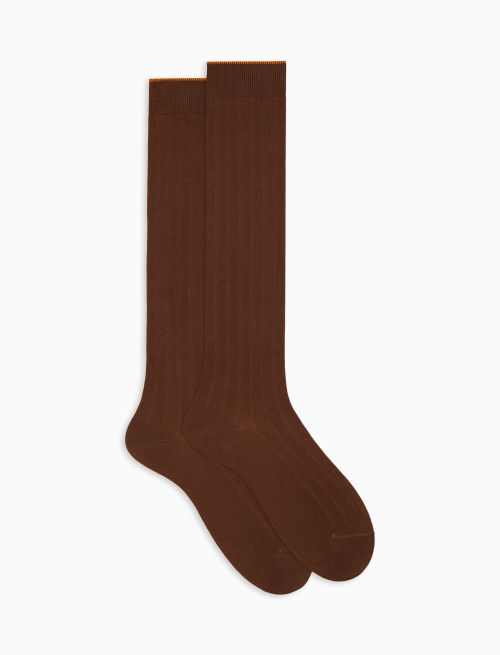 Women's long brown cotton socks with ribbing - Woman | Gallo 1927 - Official Online Shop