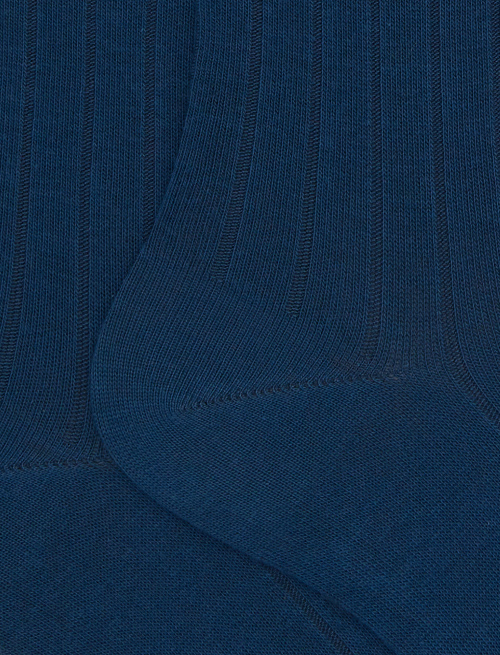 Women's long blue cotton socks with ribbing - Socks | Gallo 1927 - Official Online Shop