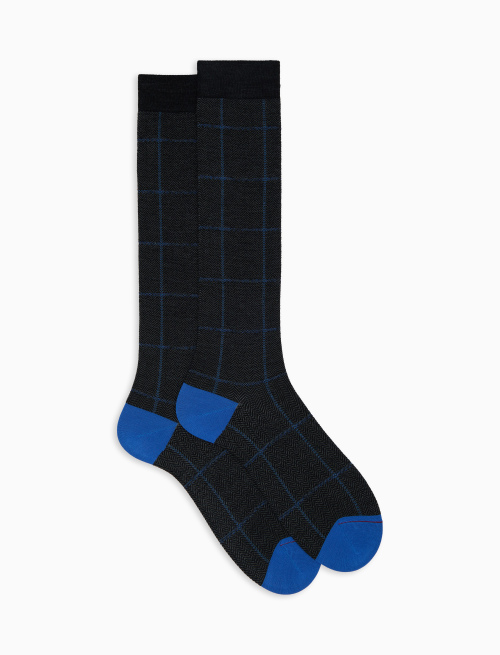 Men's long gray wool socks with windowpane pattern - Socks | Gallo 1927 - Official Online Shop
