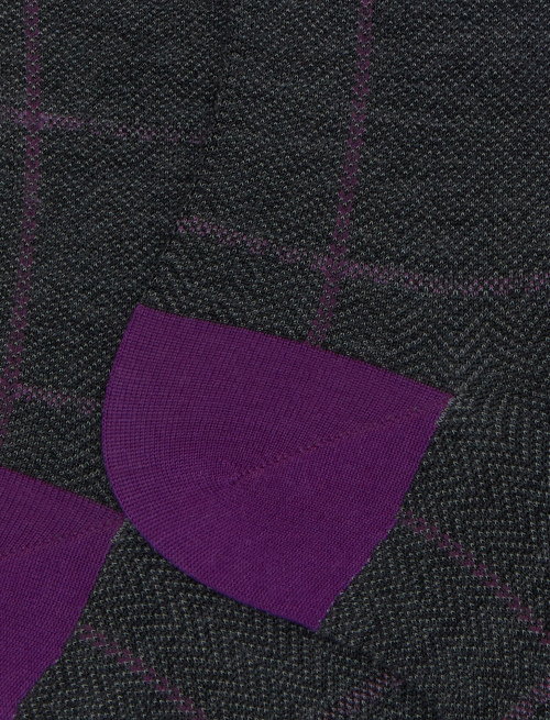 Men's long gray wool socks with windowpane pattern - Socks | Gallo 1927 - Official Online Shop