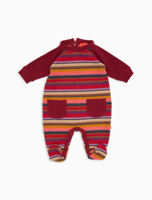 Children's burgundy fleece onesie with multicolored stripes and solid inserts - Abbigliamento | Gallo 1927 - Official Online Shop