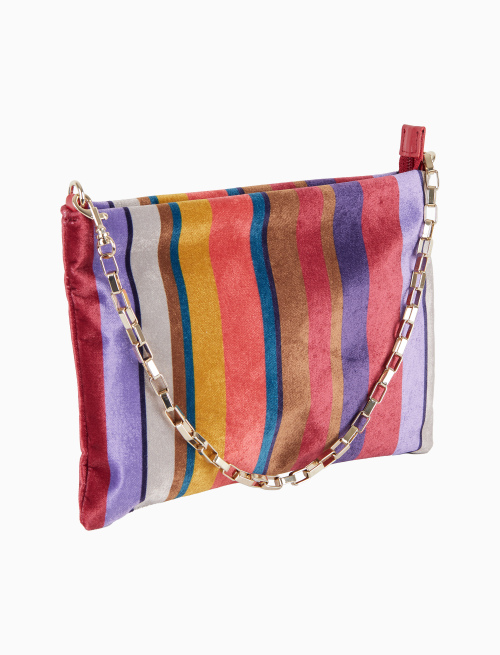 Women's burgundy velvet clutch bag with multicolored stripes - Pochette | Gallo 1927 - Official Online Shop