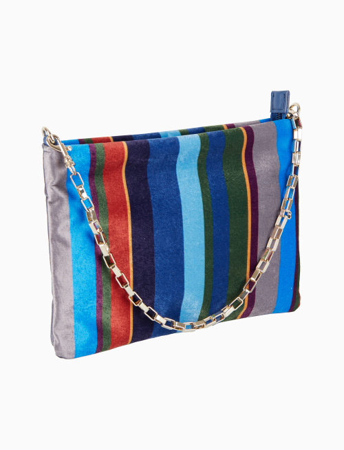 Women's blue velvet clutch bag with multicolored stripes - Pochette | Gallo 1927 - Official Online Shop