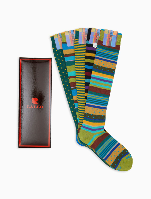 Box 1 with 5 pairs of men's long socks cotton patterned mix icons Gallo - Long | Gallo 1927 - Official Online Shop