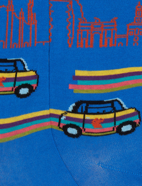 Women's short socks in light blue patterned skyline Milano and Fiat Topolino light cotton - Short | Gallo 1927 - Official Online Shop