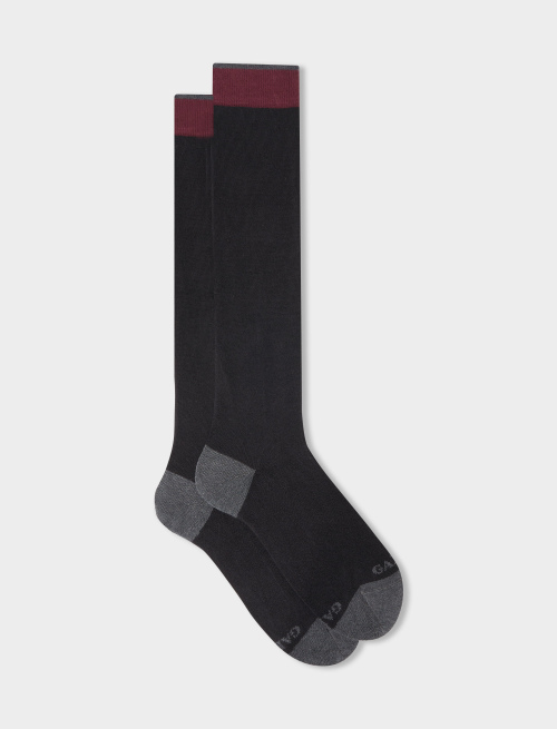 Women's long plain black cotton and cashmere socks with contrasting details | Gallo 1927 - Official Online Shop
