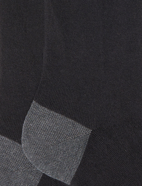 Women's long plain black cotton and cashmere socks with contrasting details | Gallo 1927 - Official Online Shop