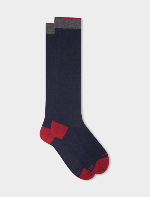 Women's long plain navy cotton and cashmere socks with contrasting details | Gallo 1927 - Official Online Shop