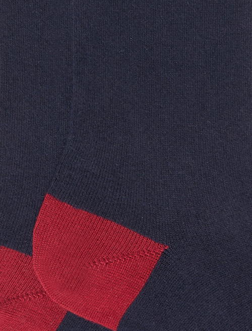 Women's long plain navy cotton and cashmere socks with contrasting details - The Classics | Gallo 1927 - Official Online Shop