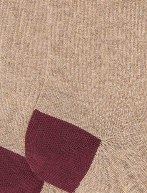 Women's long plain beige cotton and cashmere socks with contrasting details | Gallo 1927 - Official Online Shop