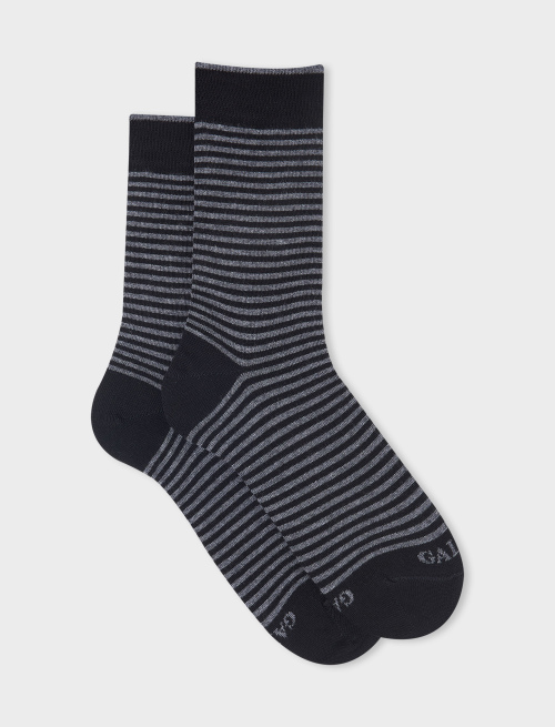 Women's short grey cotton socks with Windsor stripes - Windsor | Gallo 1927 - Official Online Shop