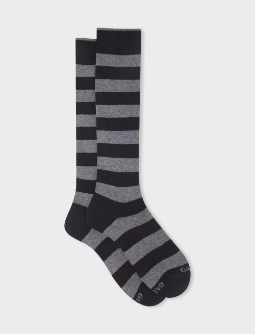 Women's long black cotton socks with two-tone stripes | Gallo 1927 - Official Online Shop