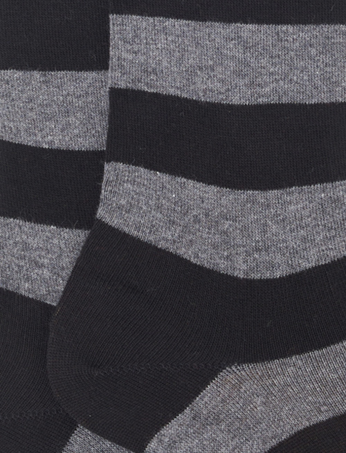 Women's long black cotton socks with two-tone stripes - Bicolor | Gallo 1927 - Official Online Shop