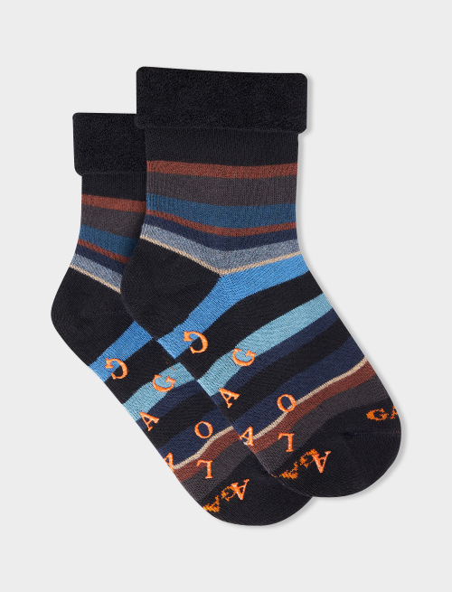 Kids' non-slip blue/sand cotton socks with multicoloured stripes - Kid | Gallo 1927 - Official Online Shop