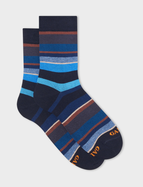 Kids' short blue/sand cotton socks with multicoloured stripes - Kid | Gallo 1927 - Official Online Shop
