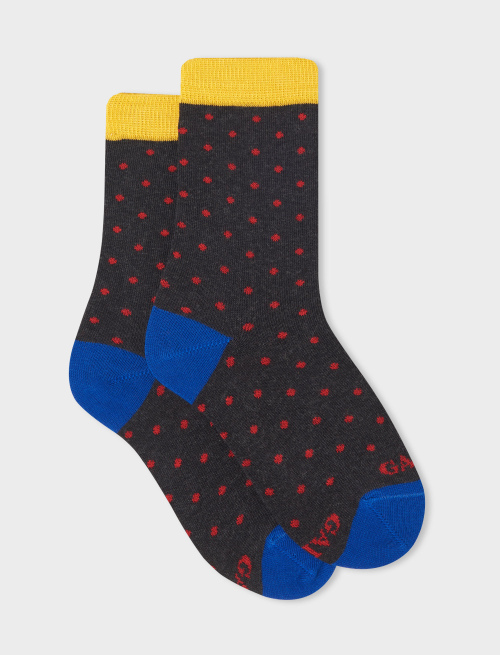 Kids' short charcoal grey cotton socks with polka dots - Kid | Gallo 1927 - Official Online Shop