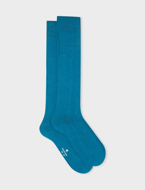Women's long plain duck blue cashmere socks | Gallo 1927 - Official Online Shop