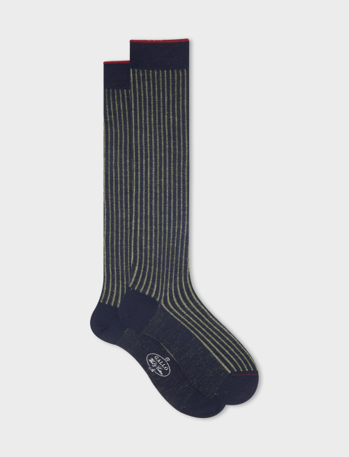 Men's long blue/limoncello plated cotton and wool socks - Past Season | Gallo 1927 - Official Online Shop