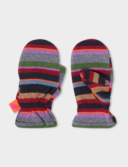 Kids' blue fleece mittens with multicoloured stripes - Accessories | Gallo 1927 - Official Online Shop