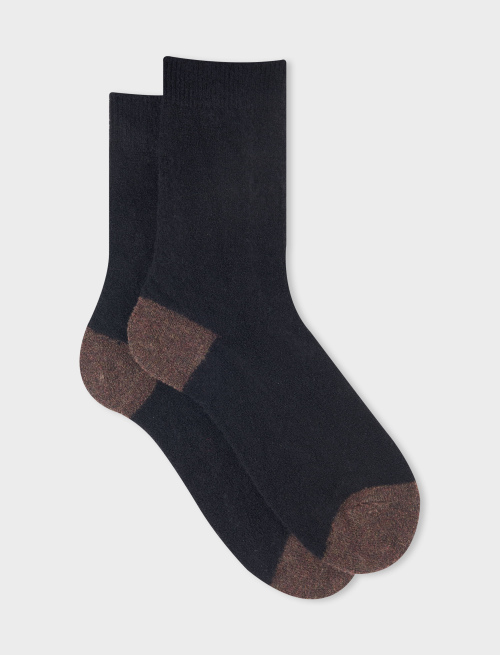 Women's short plain black bouclé wool socks with contrasting details - The Essentials | Gallo 1927 - Official Online Shop