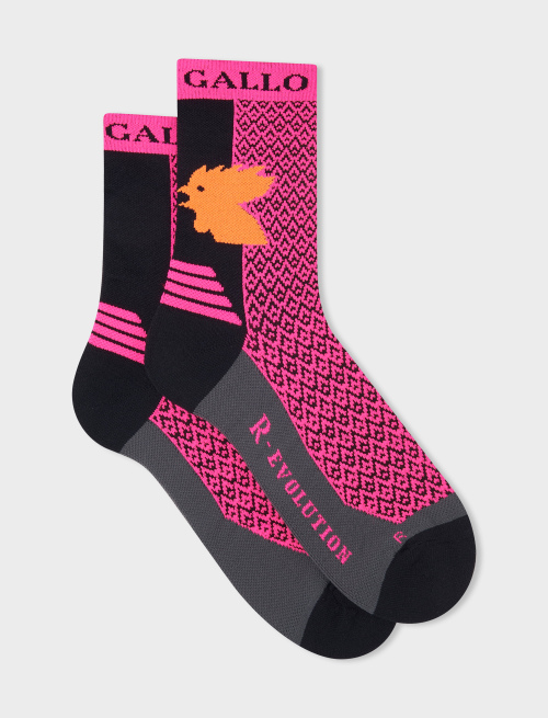 Women's short technical neon fuchsia socks with small triangles | Gallo 1927 - Official Online Shop