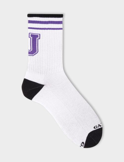 Unisex short sock in plain white cotton terry cloth with letter U. Individually sold. - Sport and Terry socks | Gallo 1927 - Official Online Shop