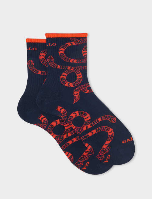 Men's short navy cotton terry cloth socks with snake motif - First Selection | Gallo 1927 - Official Online Shop
