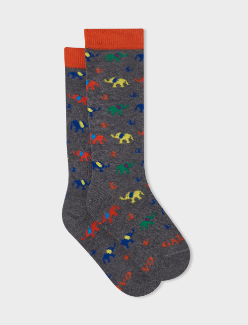 Kids' long pyrite cotton socks with elephant and mouse motif - Kid | Gallo 1927 - Official Online Shop