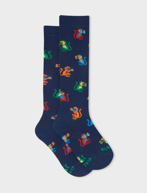 Kids' long royal cotton socks with colourful monkey motif - Kid | Gallo 1927 - Official Online Shop