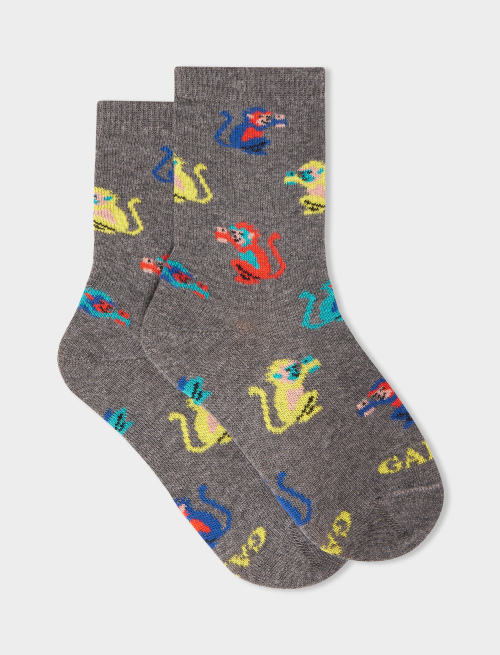 Kids' short pyrite cotton socks with colourful monkey motif - Socks | Gallo 1927 - Official Online Shop