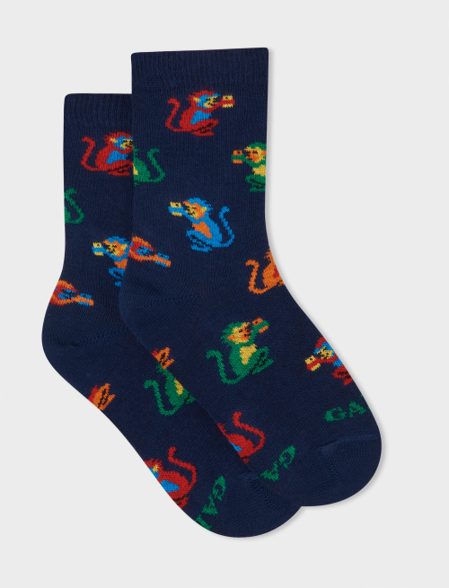 Kids' short royal cotton socks with colourful monkey motif - Past Season | Gallo 1927 - Official Online Shop